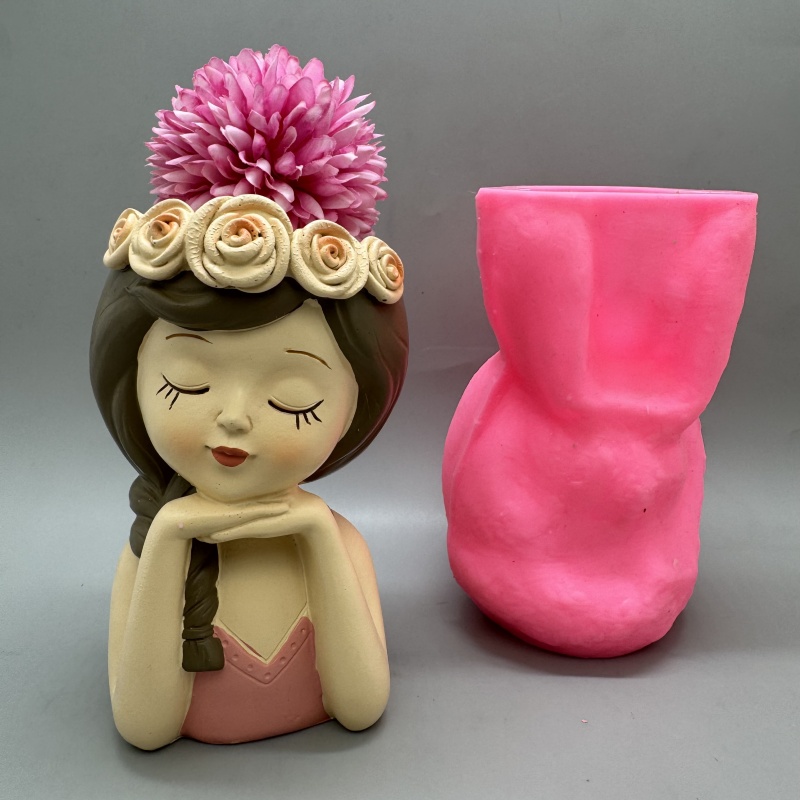 Potsticker Mold - แม่พิมพ์ซิลิโคนรูปกระถางดอกไม้สาวน้อยน่ารัก ใช้ทำยิปซัม เรซิน คอนกรีต สำหรับตกแต่งห้องนั่งเล่น ระเบียง