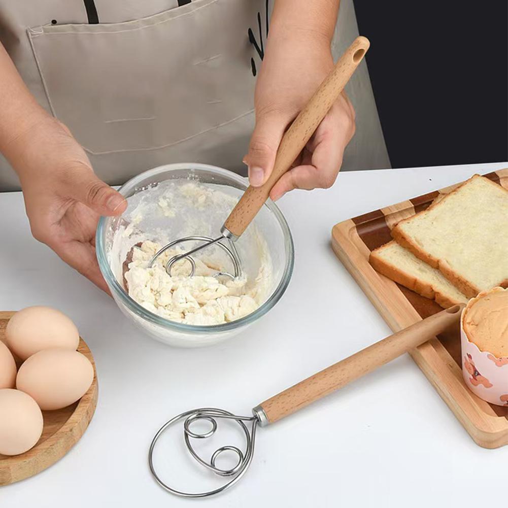 Danish Pancake Pan - เครื่องผสมแป้งแบบม้วนด้วยมือ ด้ามไม้โอ๊ค แบบเดนมาร์ก อุปกรณ์ทำขนม เครื่องมือผสมแป้งแบบใช้มือ อุปกรณ์ทำขนม